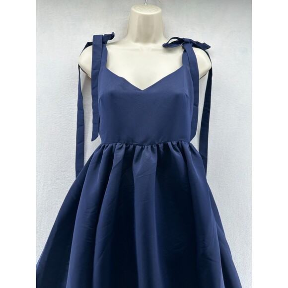 Sachin & Babi Elanor Dress Size 2 Navy Bow Tie Straps Taffeta Formal Evening - Picture 4 of 14